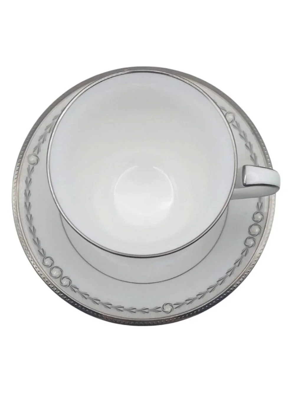 Noritake Bone China Tea Cup & Saucer Pearl Luxe Porcelain Japan 4816 Silver Trim